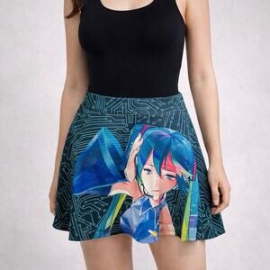 Hatsune Miku Vocaloid A-Line Mini Skirt Skater Womens XS Cosplay Anime Kawaii
